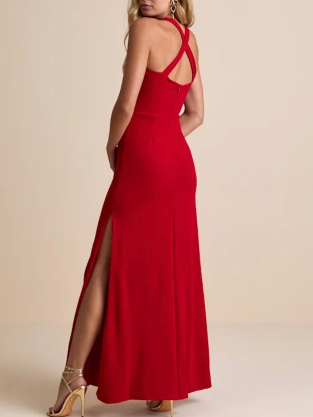 Perfectly Demure Red Backless Column Maxi Dress